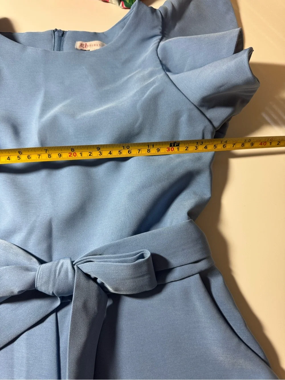 GB Girls Sky Blue Flutter-Sleeve Tie-Waist Romper